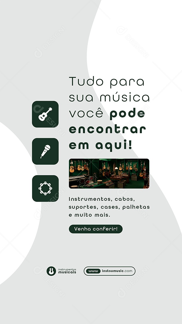 Post Loja de Instrumentos Tudo Para sua Música Story Social Media PSD Editável