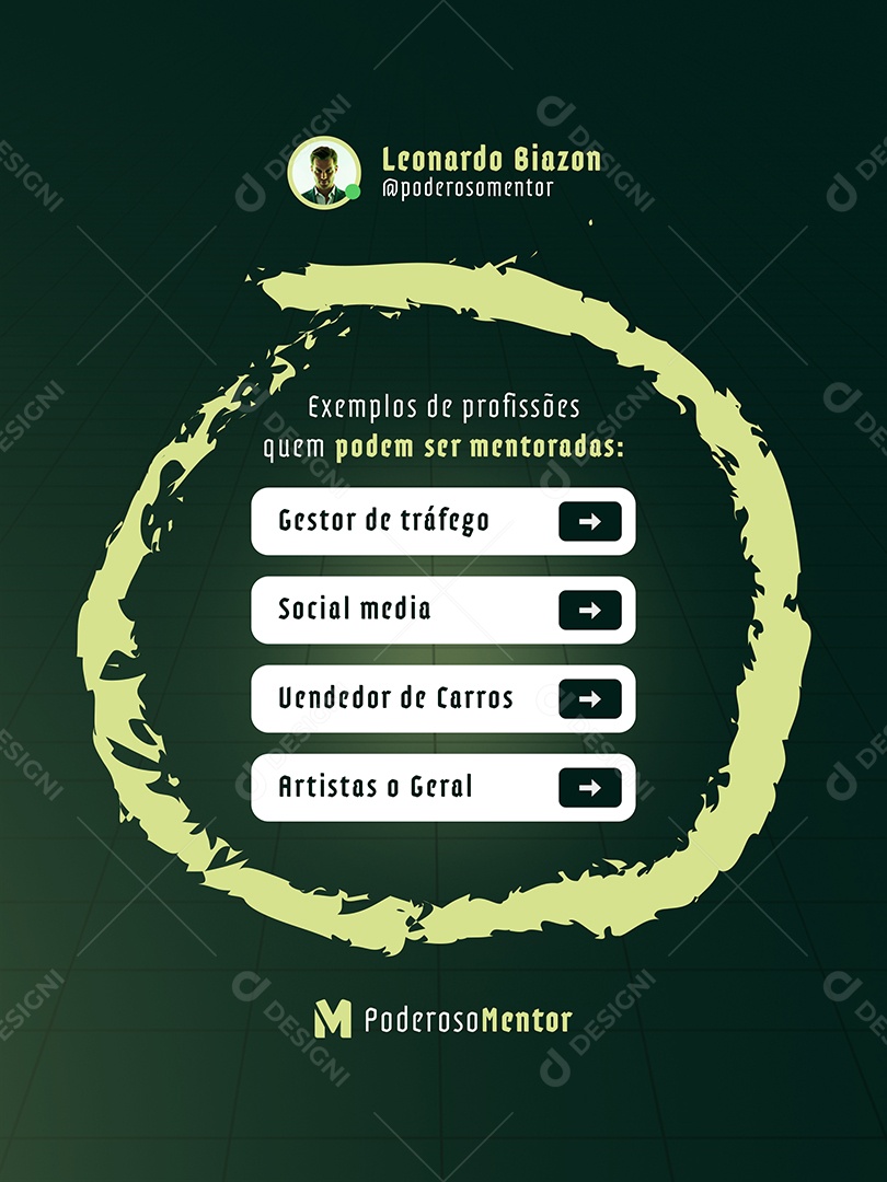Post Mentoria Digital Exemplos de Profissões que Podem ser Mentoradas Feed Social Media PSD Editável
