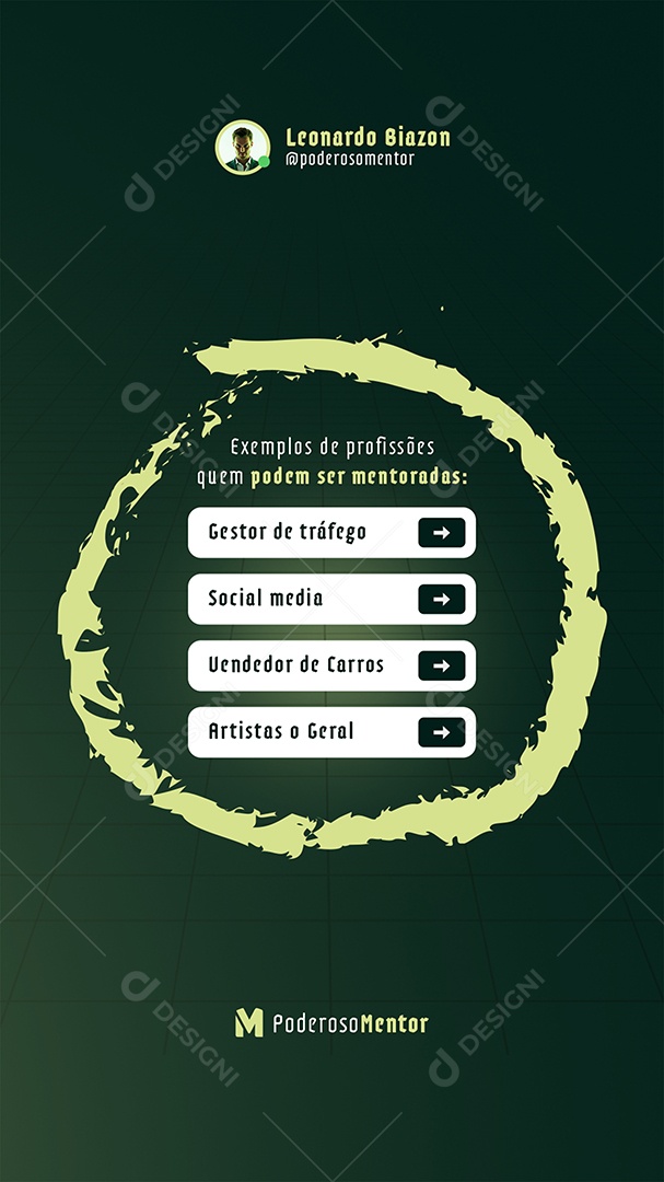 Post Mentoria Digital Exemplos de Profissões que Podem ser Mentoradas Story Social Media PSD Editável