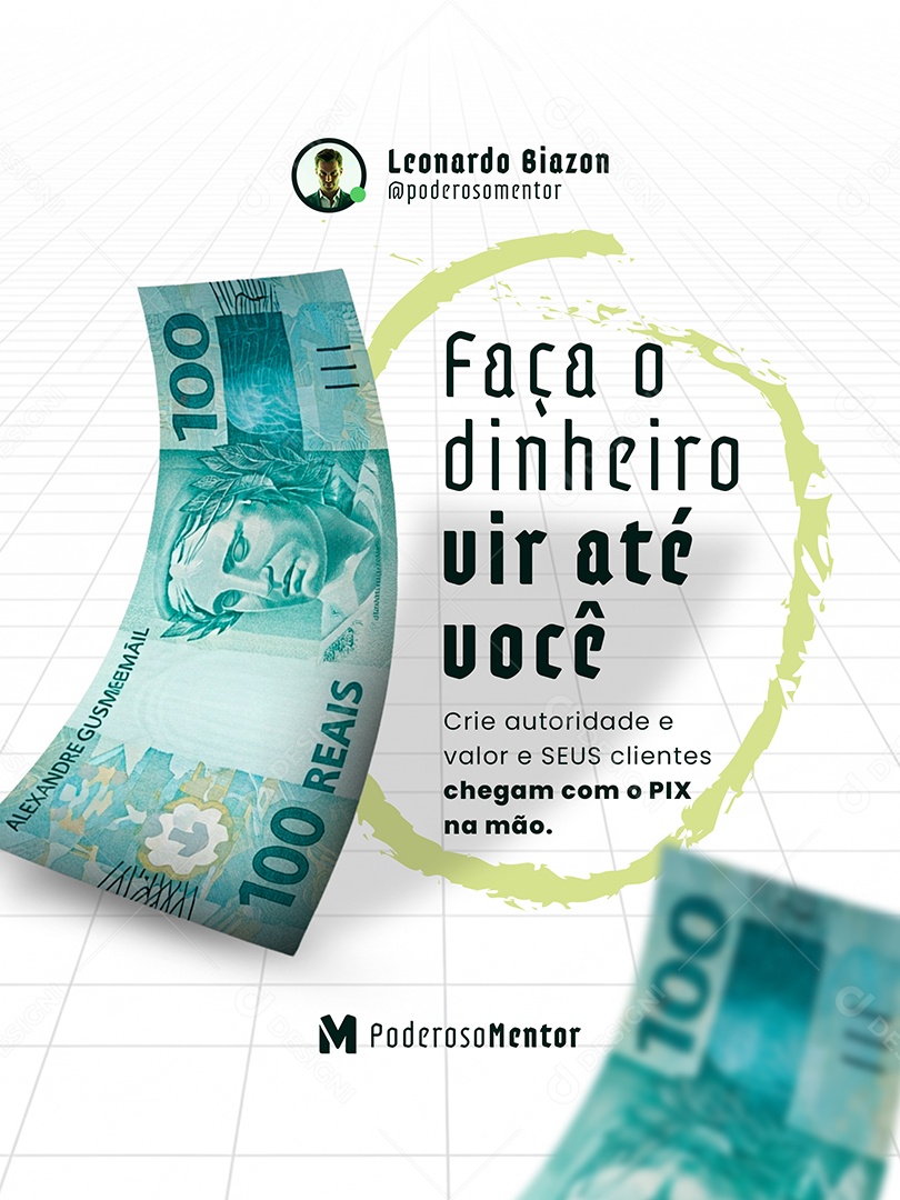 Post Mentoria Digital Faça o Dinheiro vir Até Você Feed Social Media PSD Editável