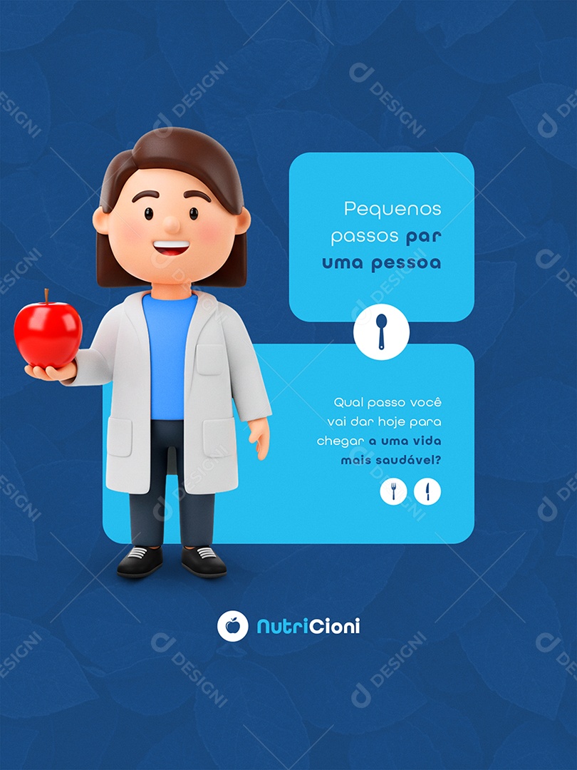 Post Nutricionista Pequenos Passos Par uma Pessoa Feed Social Media PSD Editável