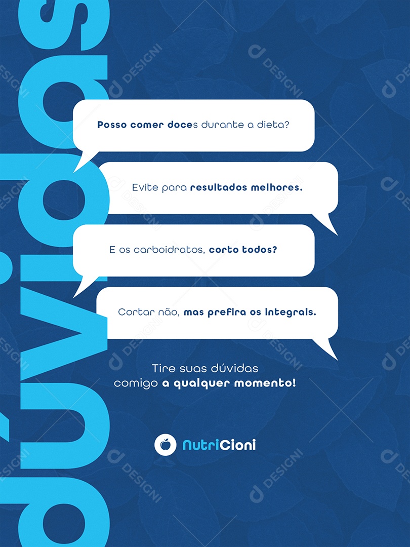 Post Nutricionista Tire suas Dúvidas Comigo Feed Social Media PSD Editável