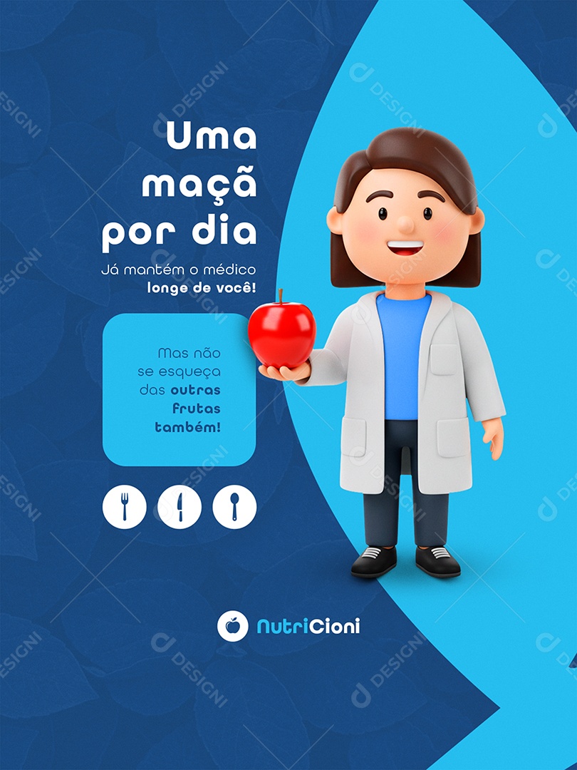 Post Nutricionista Uma Maçã Por dia Feed Social Media PSD Editável