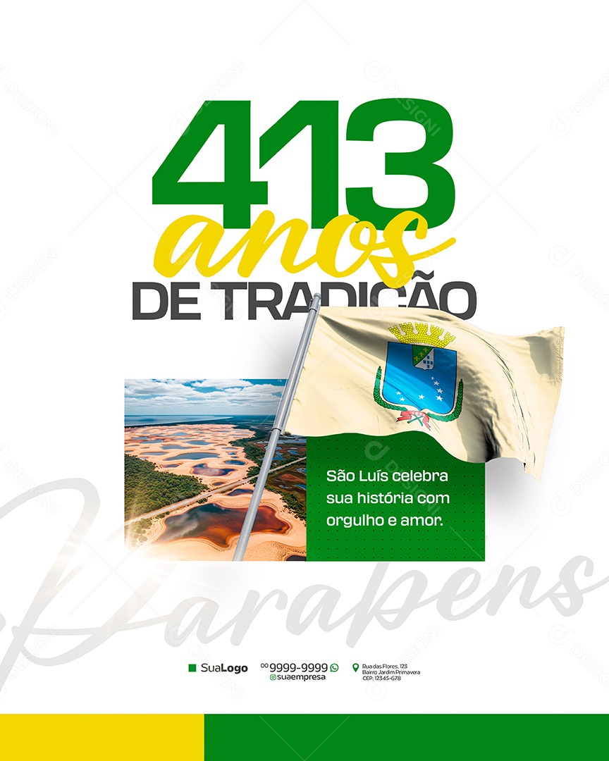 Parabéns Cidade 413 Anos de Tradição Social Media PSD Editável