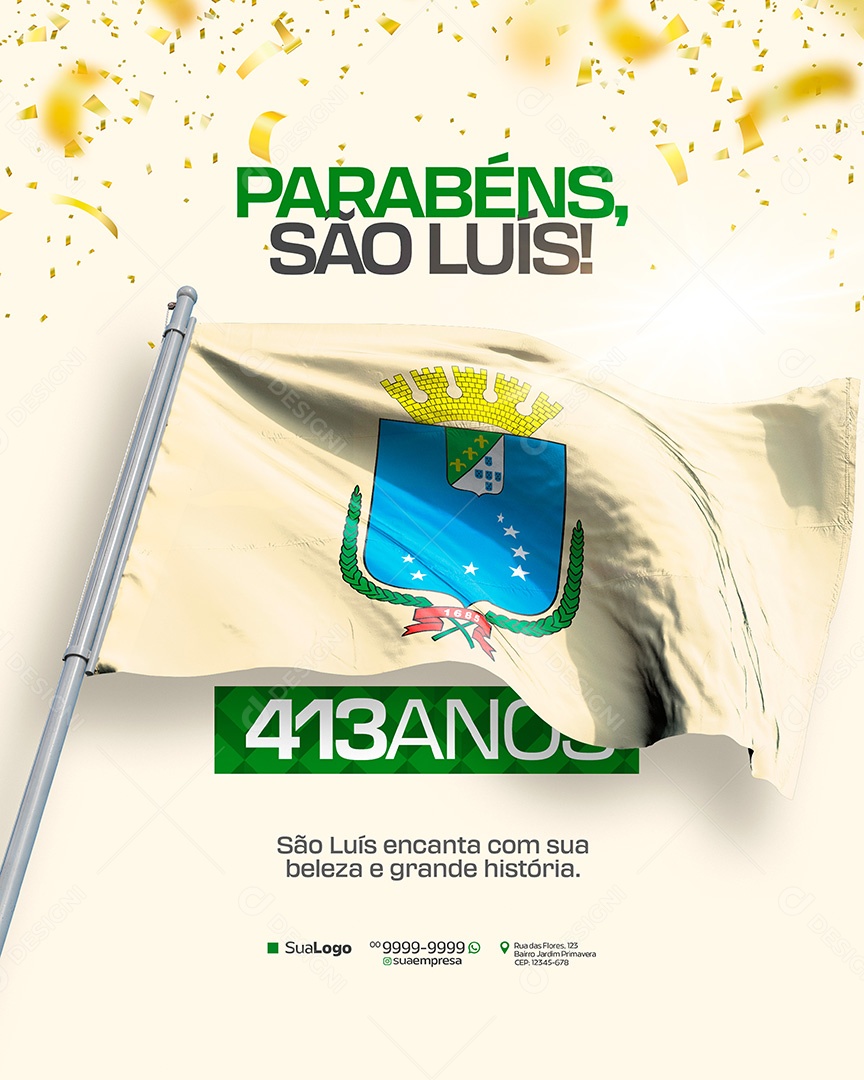 Parabéns São Luiz 413 Anos Social Media PSD Editável