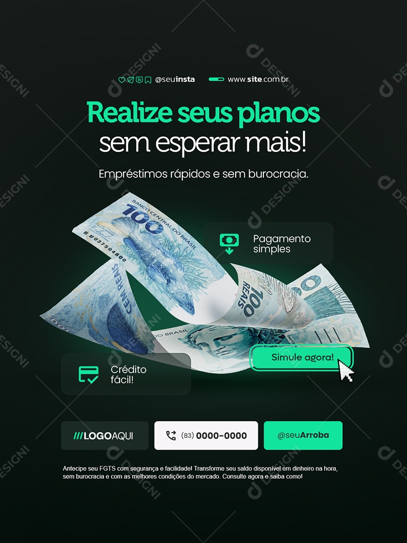 Empréstimo Realize Seus Planos sem Esperar Mais Social Media PSD Editável