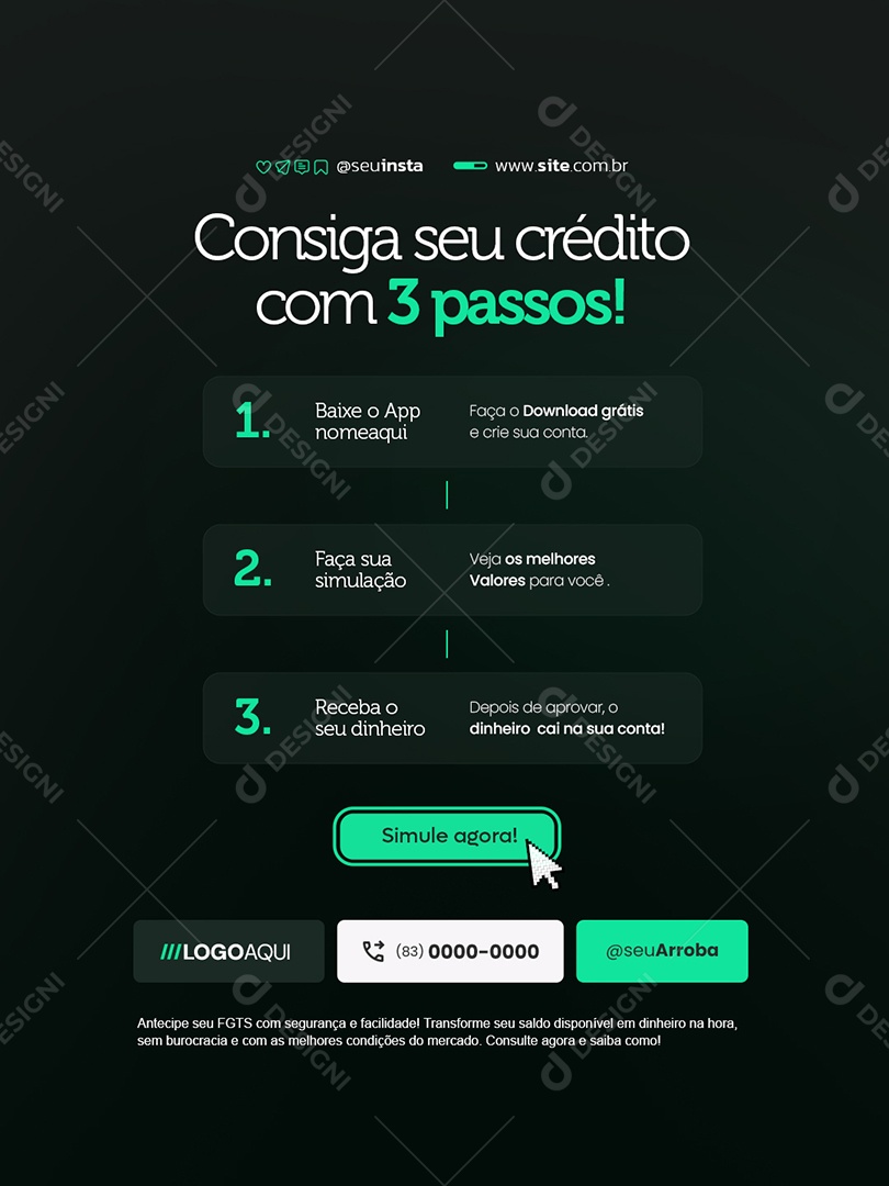 Empréstimo Consiga seu Crédito com Três Passos Social Media PSD Editável