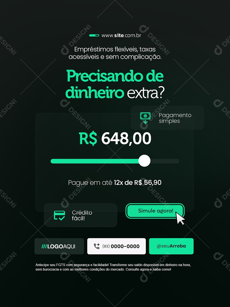 Empréstimo Precisando de Dinheiro Extra Simule Agora Social Media PSD Editável