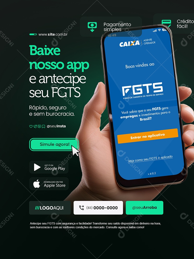 Empréstimo Antecipe seu FGTS Social Media PSD Editável