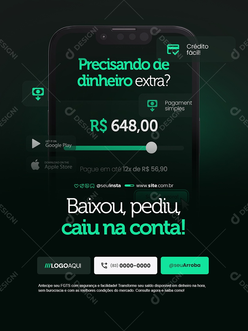 Empréstimo Precisando de Dinheiro Extra Social Media PSD Editável