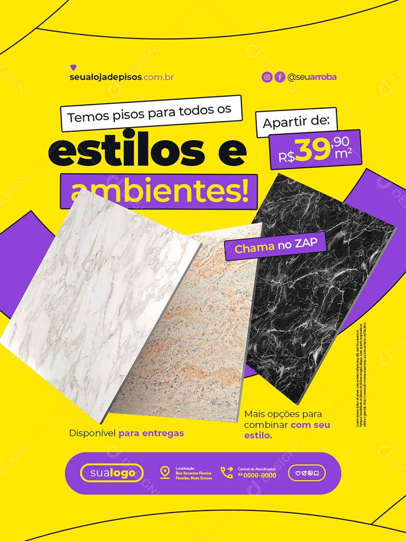 Loja de Pisos Temos Pisos para Todos os Estilos e Ambientes Social Media PSD Editável