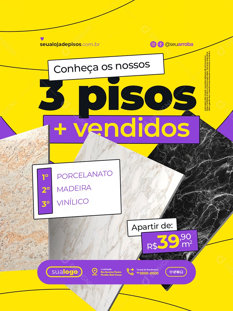 Loja de Pisos Conheça os Nossos Três Pisos Mais Vendido Social Media PSD Editável