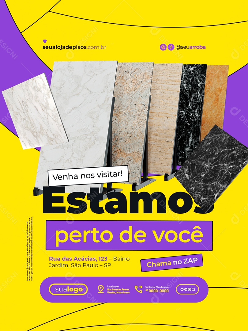 Loja de Pisos Venha Nos Visitar Estamos Perto de Você Social Media PSD Editável