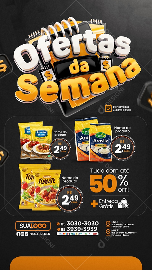 Story Tabloide Mercado Ofertas da Semana Produtos Social Media PSD Editável
