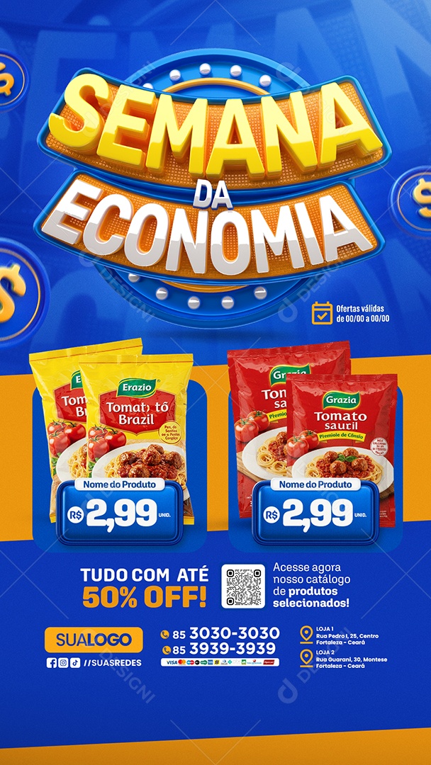 Story Tabloide Mercado Semana da Economia Entrega Grátis Social Media PSD Editável