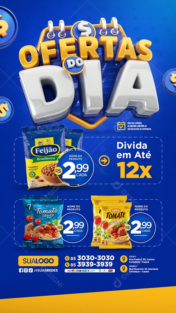 Story Tabloide Supermercado Ofertas do Dia Divida em Até 12x Social Media PSD Editável