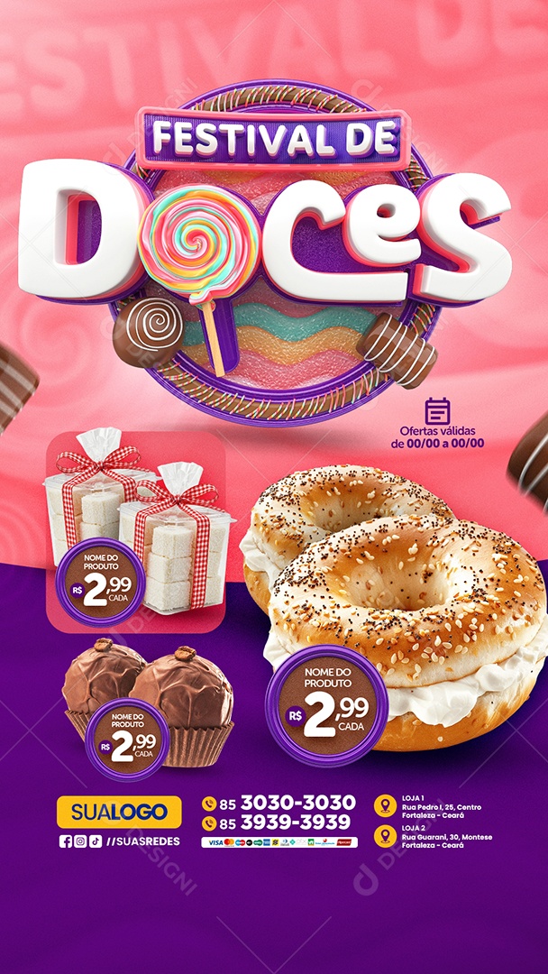 Story Tabloide Festival De Doces Donut Rosquinhas Social Media PSD Editável