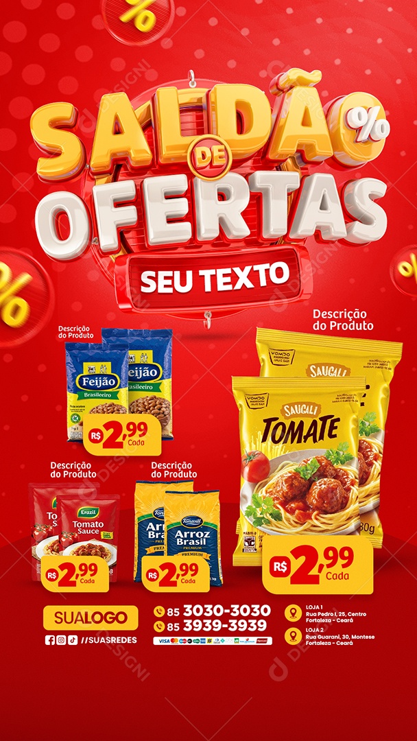 Story Tabloide Supermercado Saldão de Ofertas Produtos Social Media PSD Editável