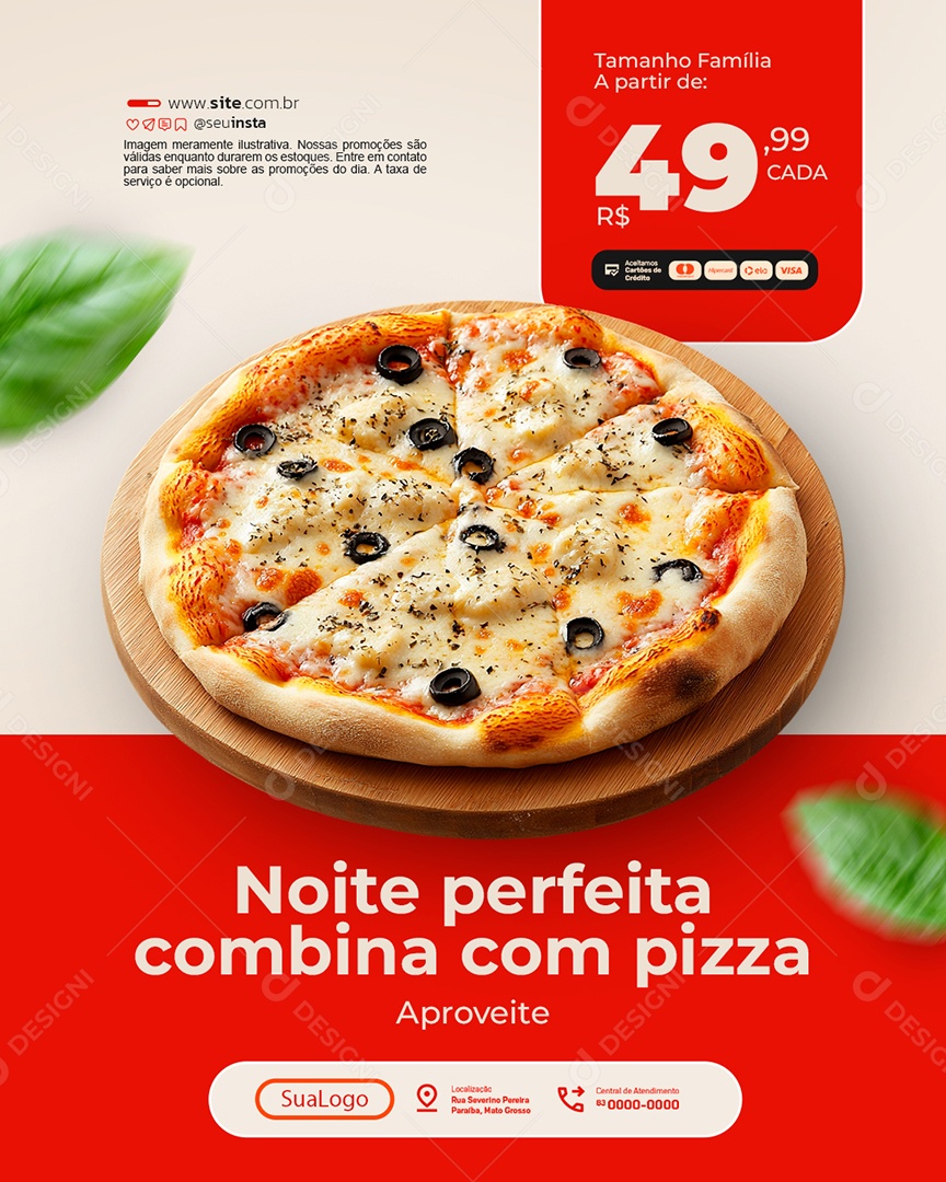 Pizzaria Noite Perfeita Combina com Pizza Social Media PSD Editável