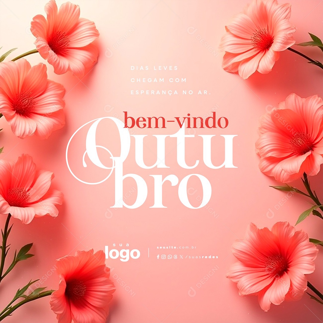 Bem Vindo Outubro Dias Leves Chegam com Esperança no Ar Social Media PSD Editável