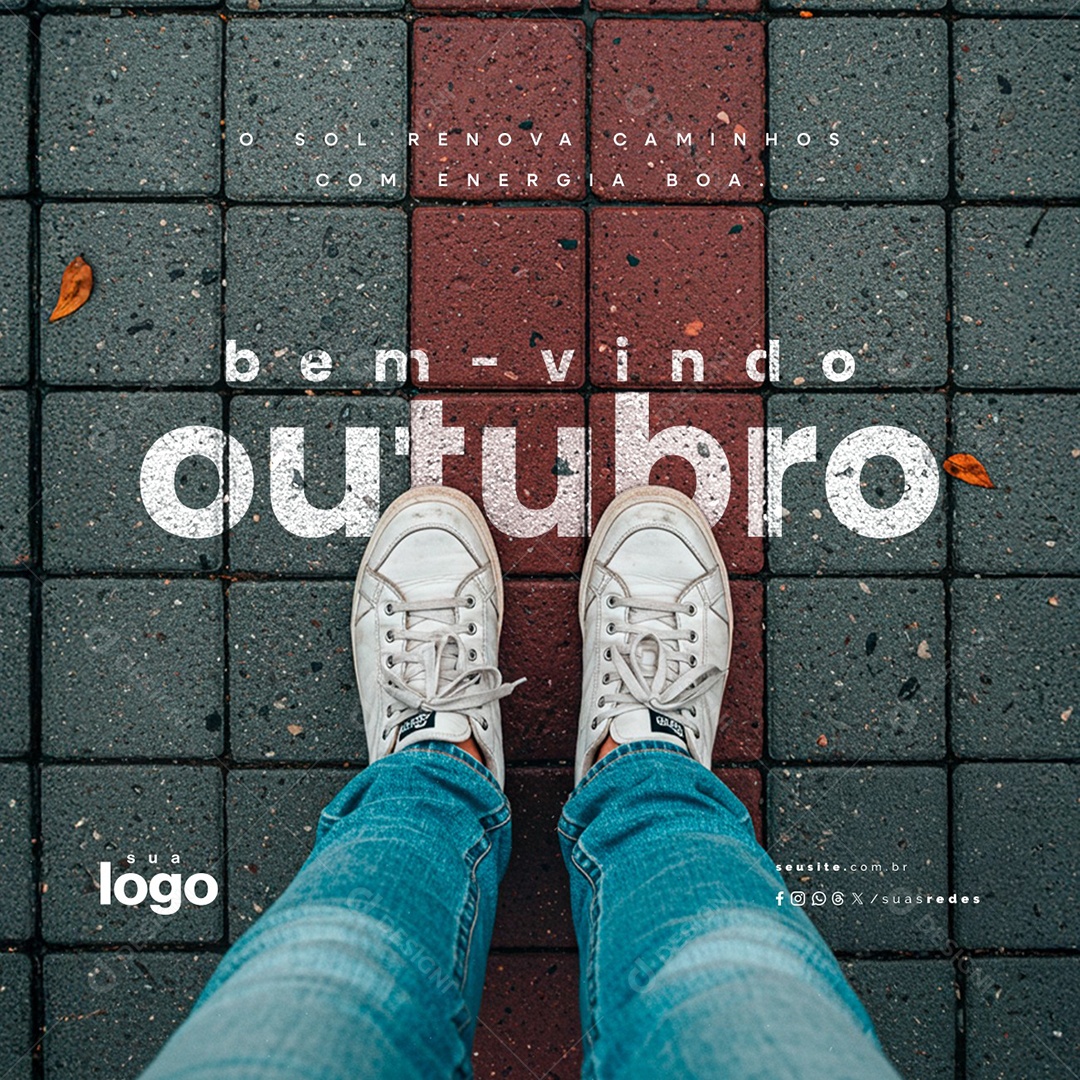 Bem Vindo Outubro O Sol Renova Caminhos com Energia Boa Social Media PSD Editável