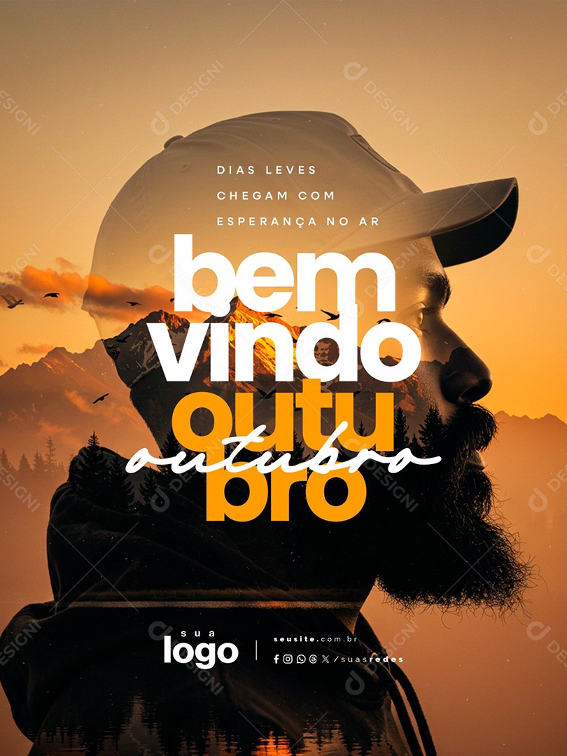 Bem Vindo Outubro Dias Leves Chegam com Esperança no Ar Social Media PSD Editável