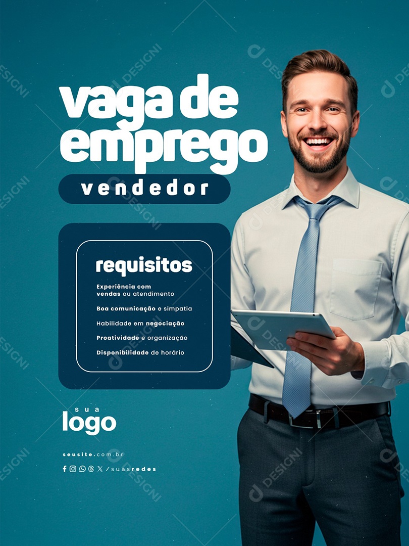 Vaga de Emprego Vendedor Requisitos Social Media PSD Editável