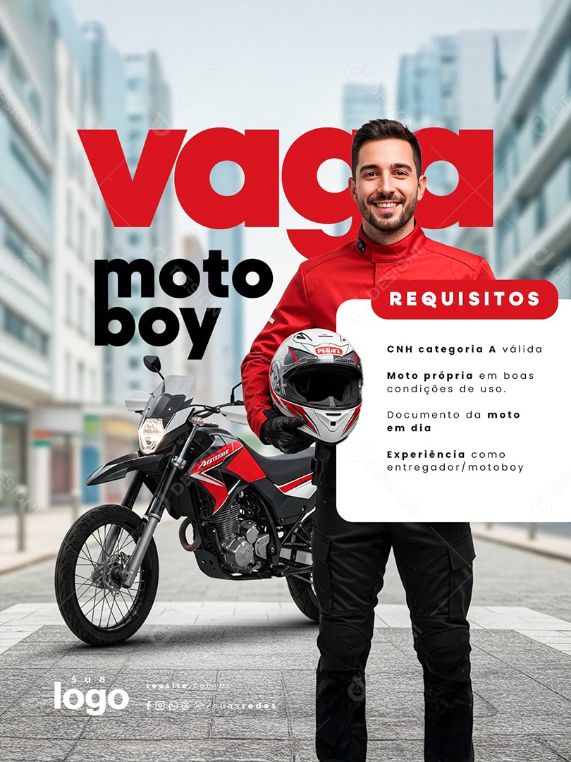 Vaga de Emprego Vaga Moto Boy Social Media PSD Editável