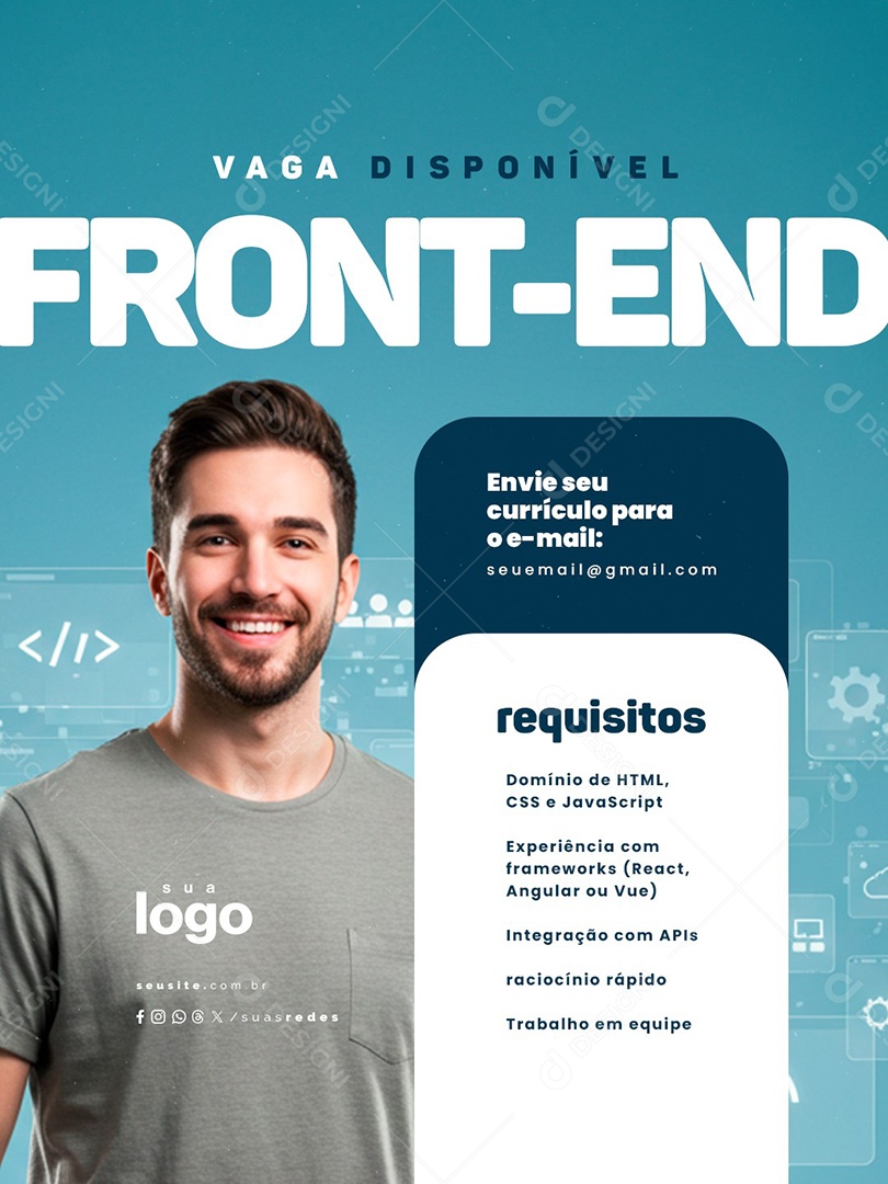 Vaga de Emprego Vaga Disponível Front End Social Media PSD Editável