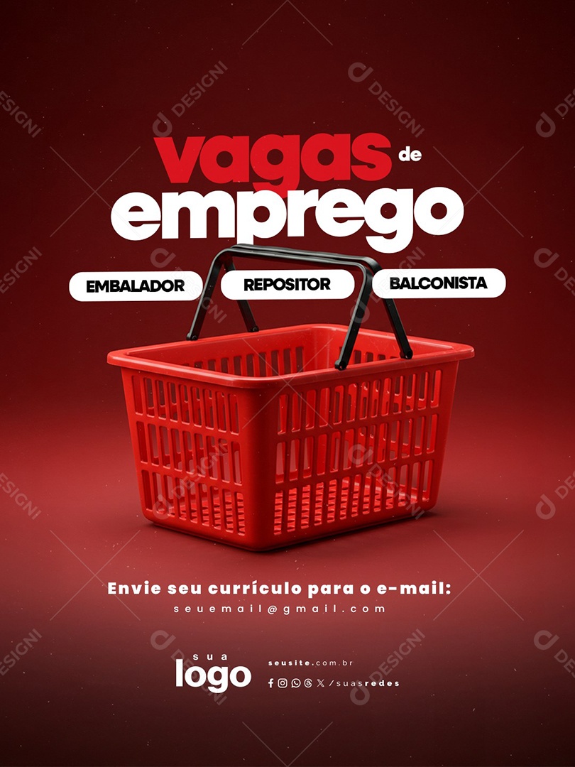Vaga de Emprego Embalador Repositor Balconista Social Media PSD Editável