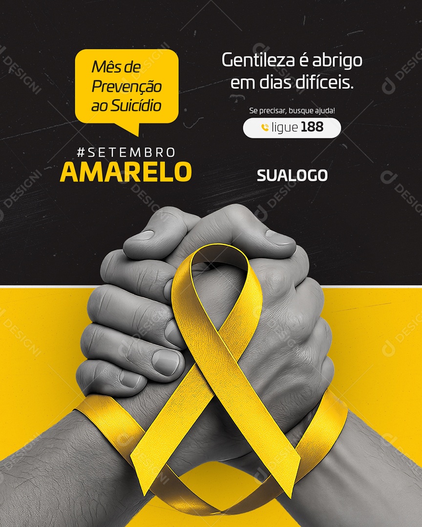 Setembro Amarelo Gentileza é Abrigo em Dias Difìceis Social Media PSD Editável
