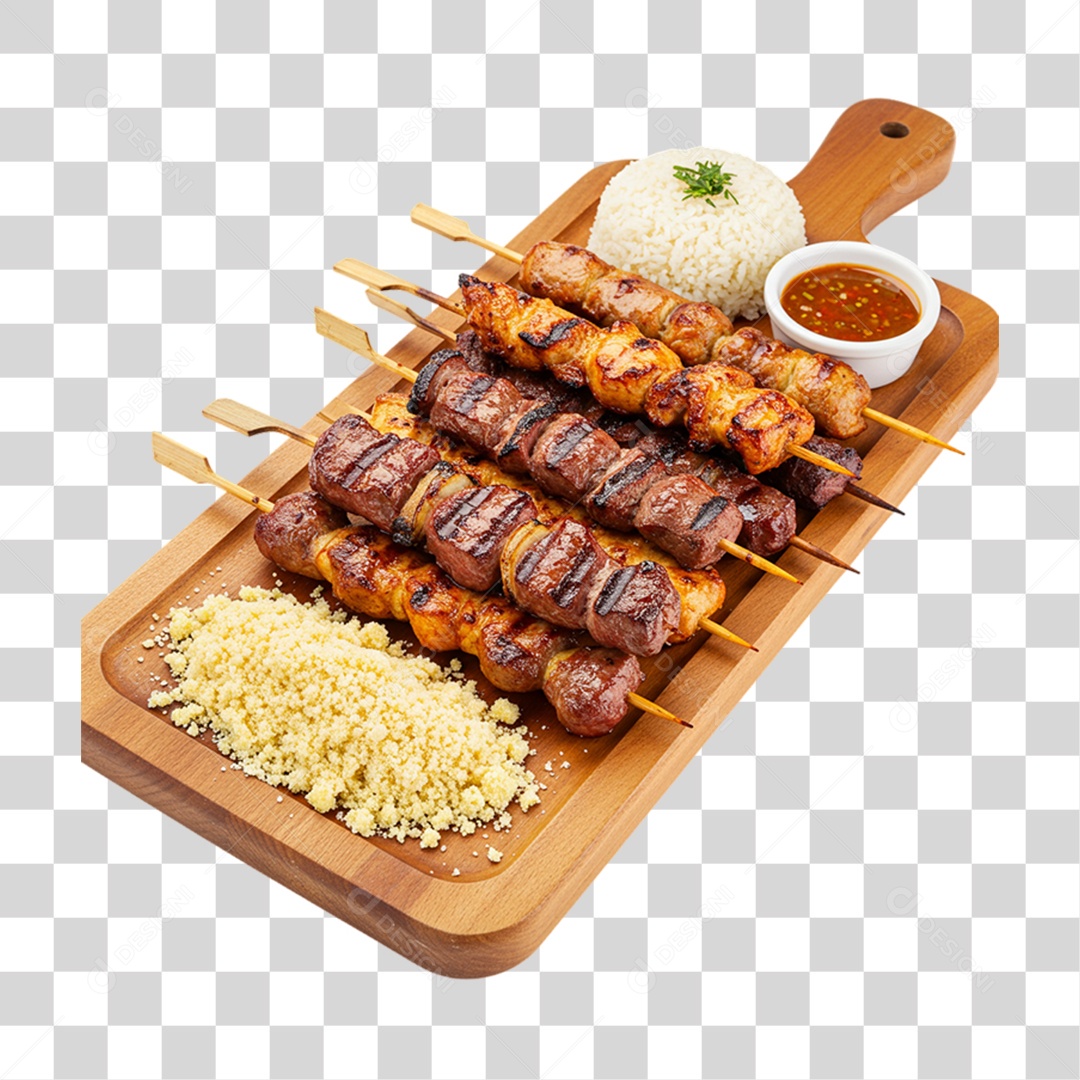 Tábua de Madeira com Espetinhos PNG Transparente