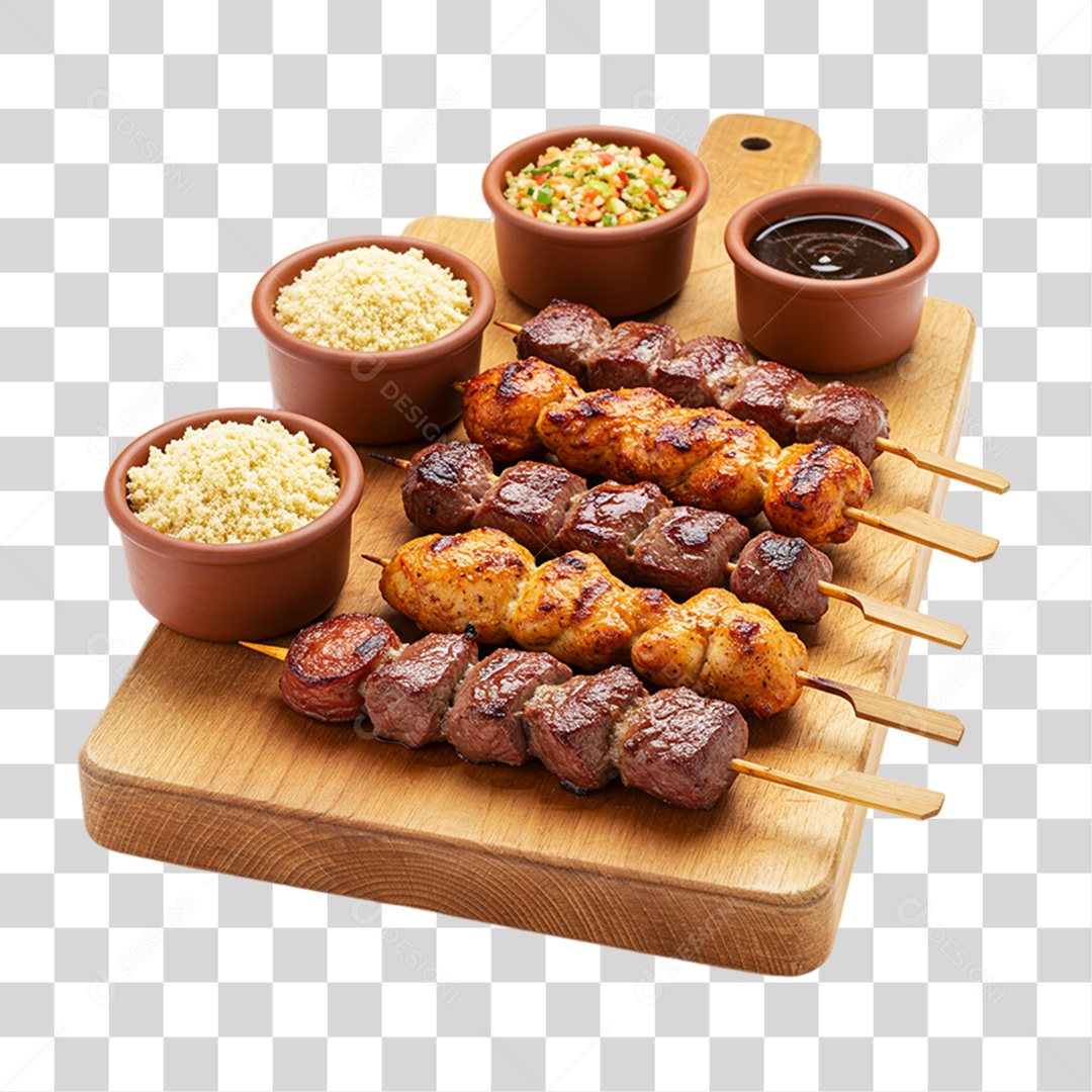 Tábua de Madeira com Espetinhos PNG Transparente