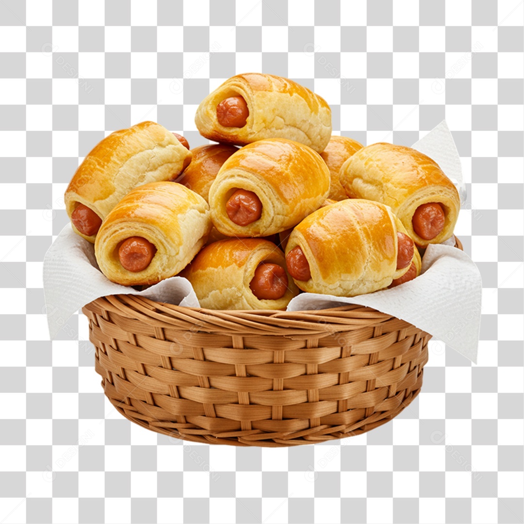 Cesta com Enroladinhos de Salsichas PNG Transparente