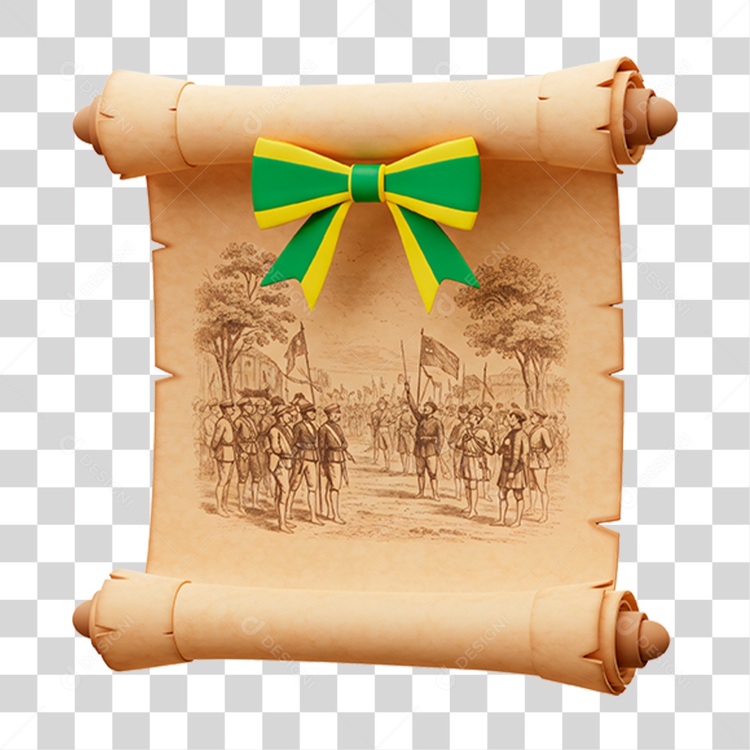 Pergaminho com Laço Verde e Amarelo PNG Transparente