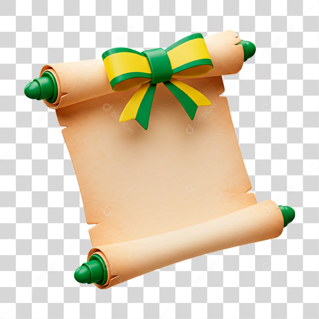 Pergaminho com Laço Verde e Amarelo PNG Transparente