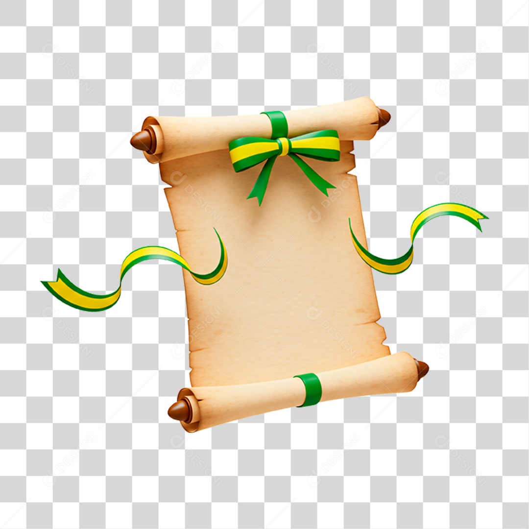 Pergaminho com Laço Verde e Amarelo PNG Transparente
