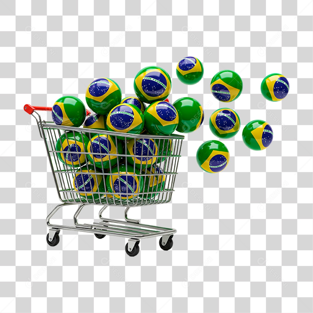 Carrinho de Supermercado Cheio de Bolas do Brasil PNG Transparente