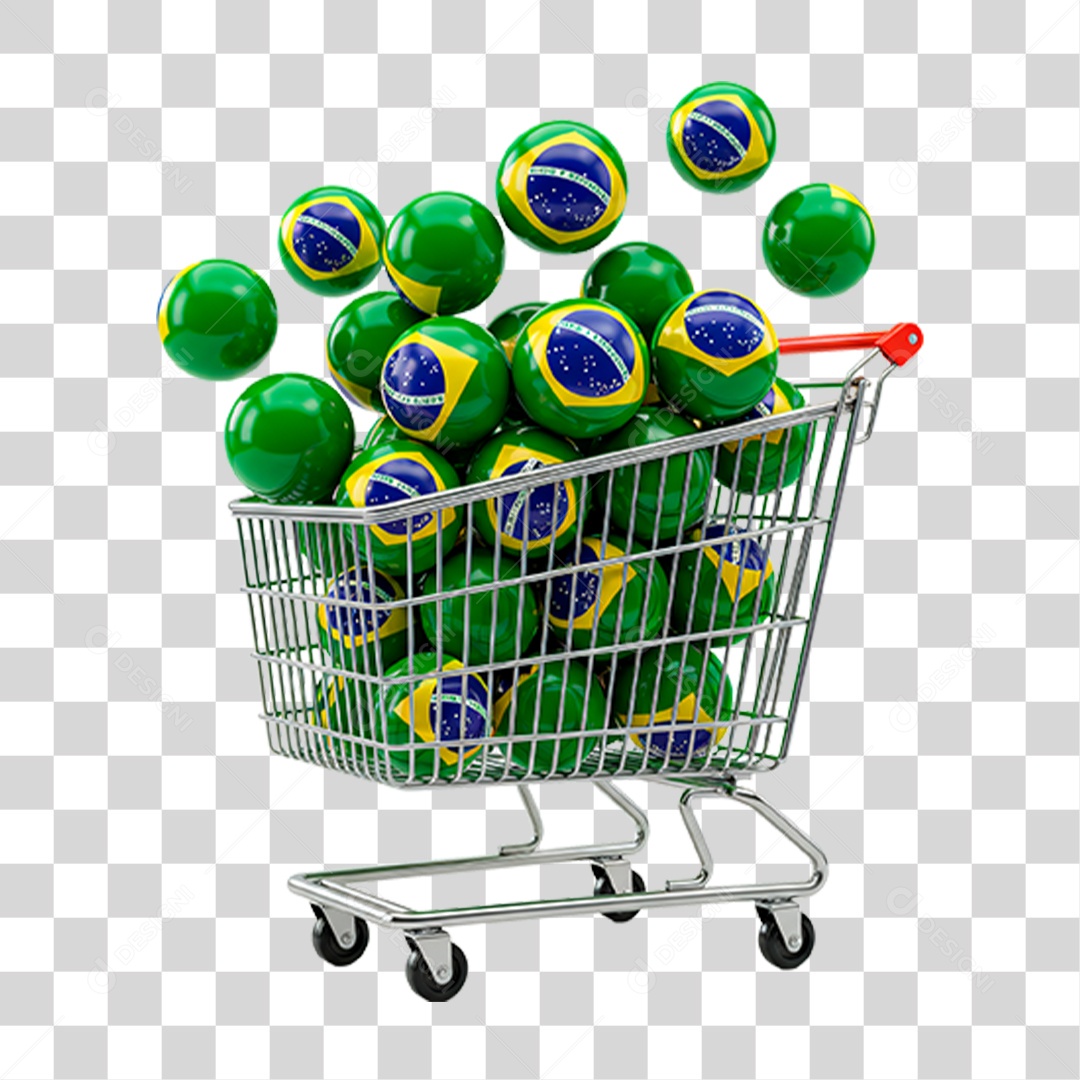 Carrinho de Supermercado Cheio de Bolas do Brasil PNG Transparente