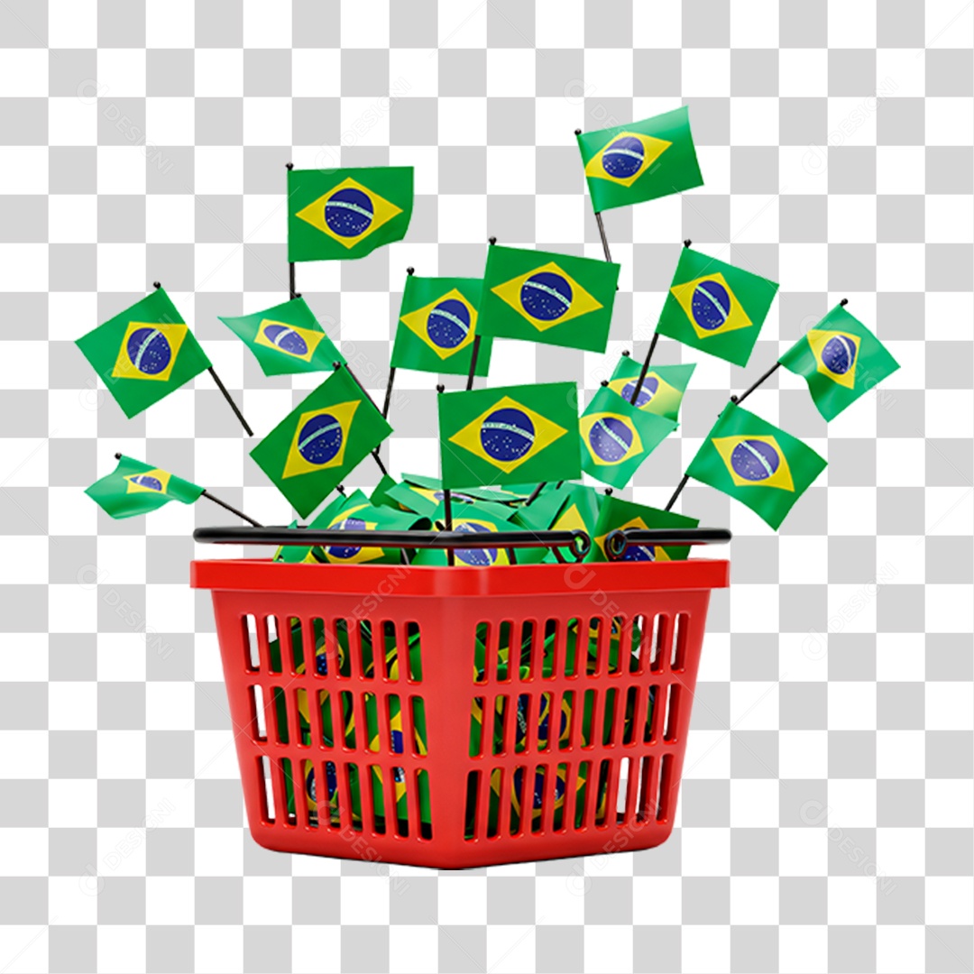 Cesto de Compras Vermelho com Bandeiras do Brasil PNG Transparente