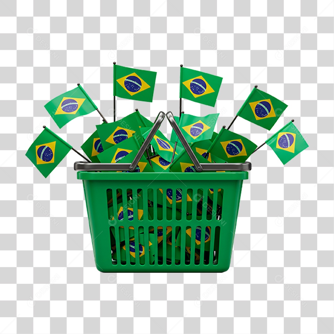 Cesto de Compras Vermelho com Bandeiras do Brasil PNG Transparente