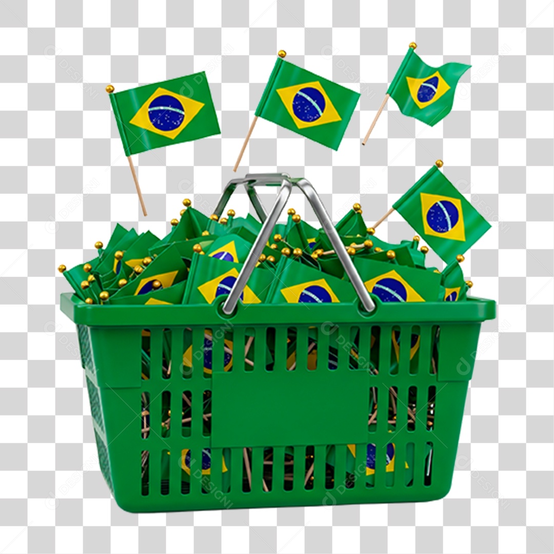 Cesto de Compras Vermelho com Bandeiras do Brasil PNG Transparente