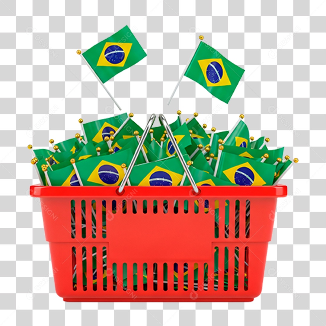 Cesto de Compras Vermelho com Bandeiras do Brasil PNG Transparente