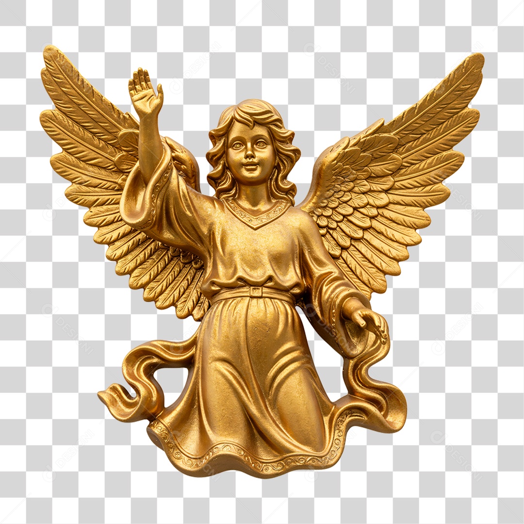 Estátua de Anjo Dourada PNG Transparente