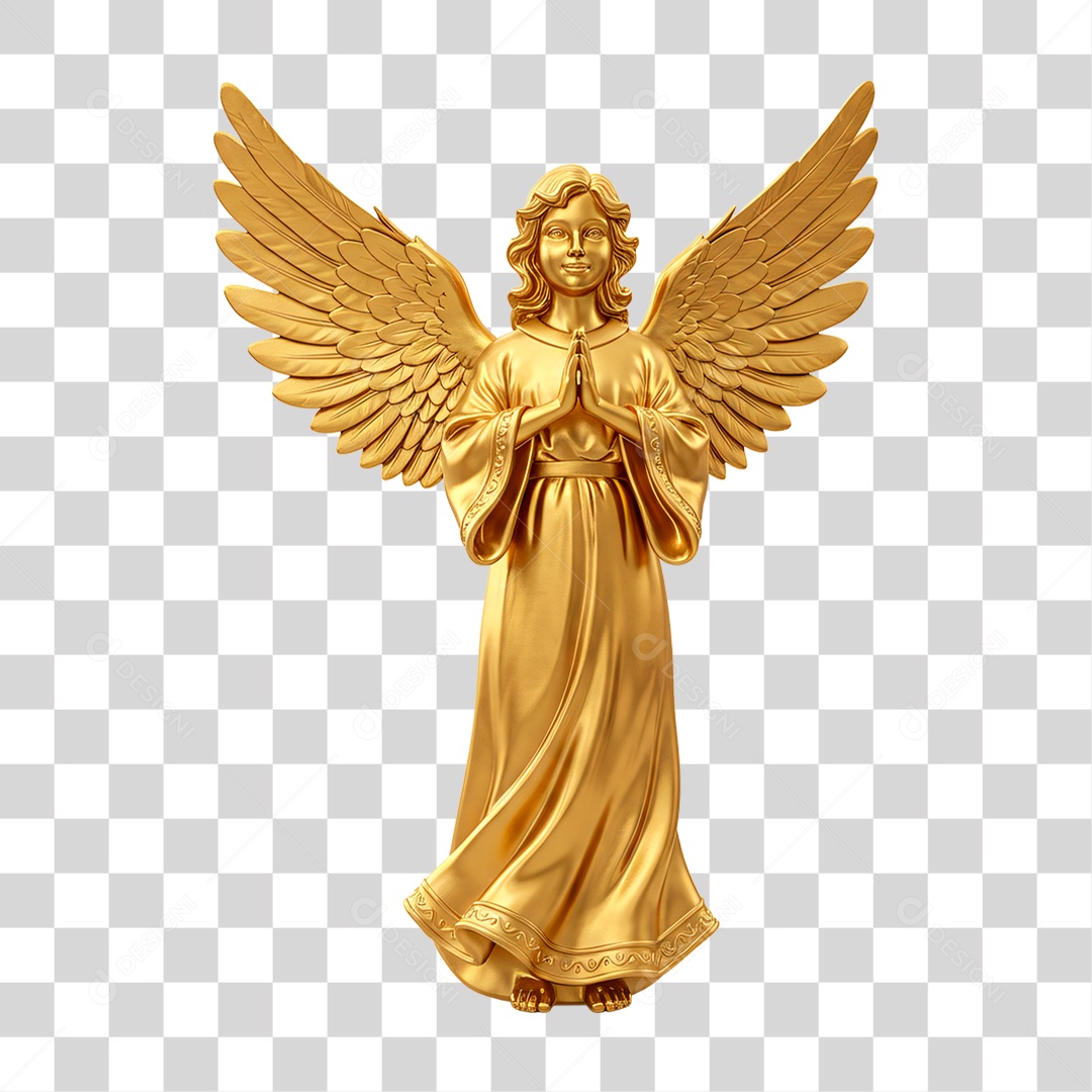 Estátua de Anjo Dourada PNG Transparente