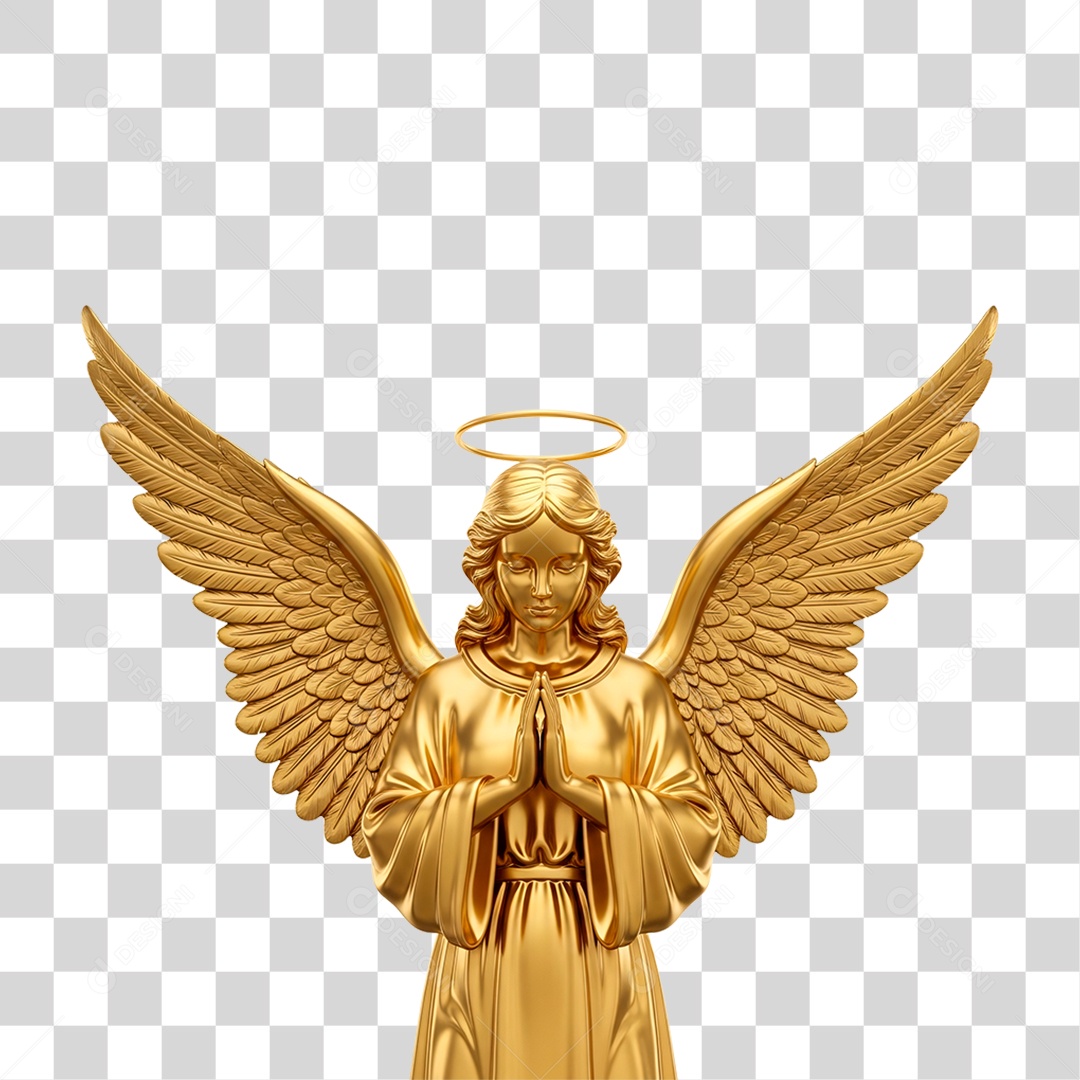 Estátua de Anjo Dourado PNG Transparente
