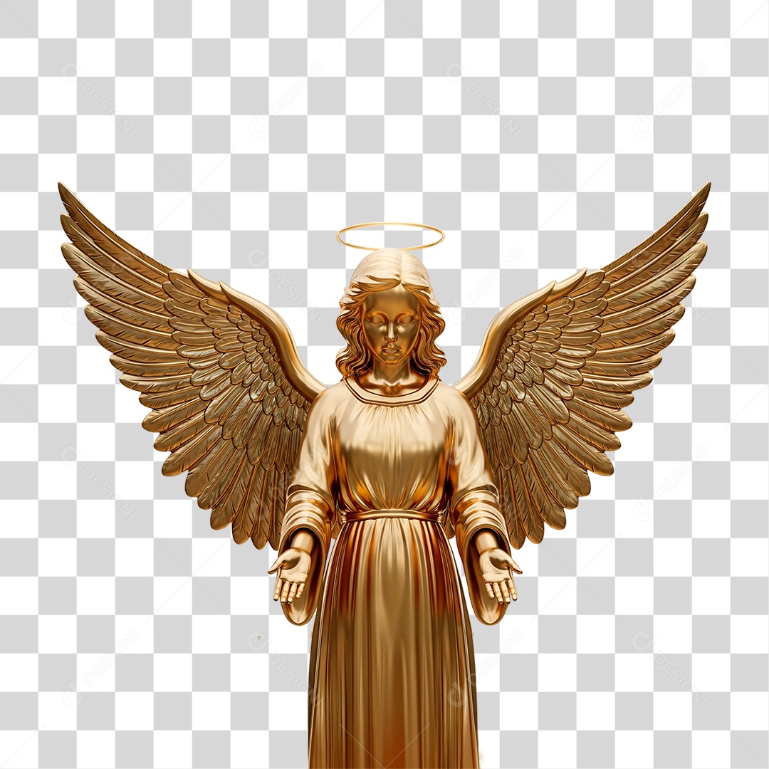Estátua de Anjo Dourada PNG Transparente