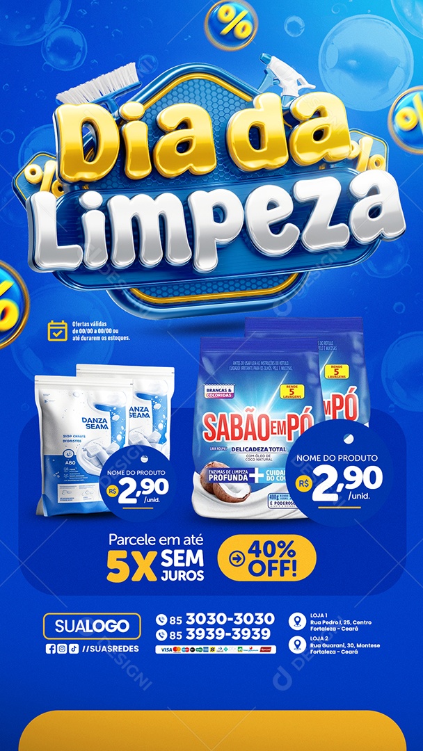 Story Tabloide Dia da Limpeza Supermercado Produtos Social Media PSD Editável