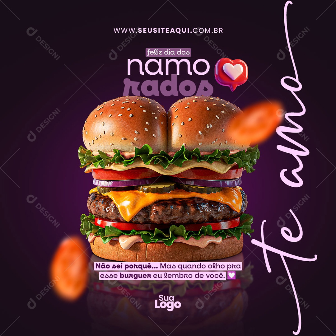 Promoção Dia Dos Namorados Combo Casal Hamburgueria Social Media PSD Editável