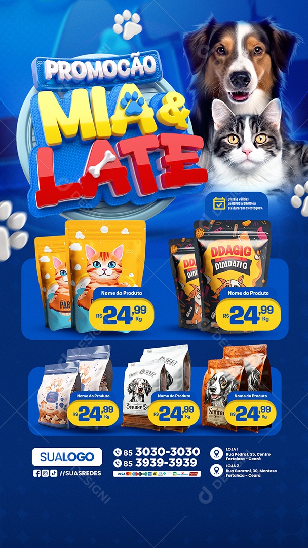 Story Tabloide Promoção Mia e Late Supermercado Ração para Pets Social Media PSD Editável